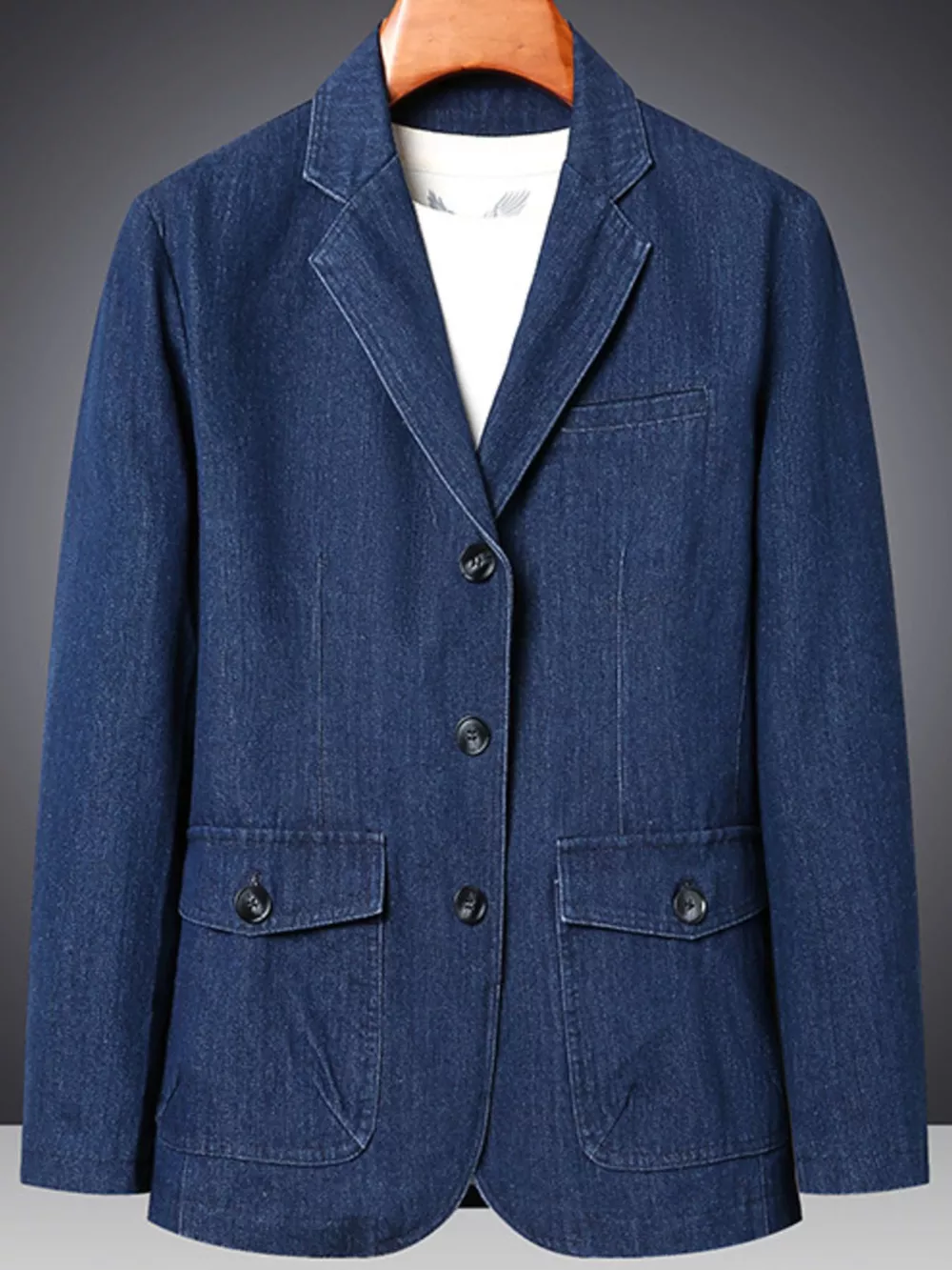 Men's Plus Size Classic Fit Textured Denim Blazer, image 3