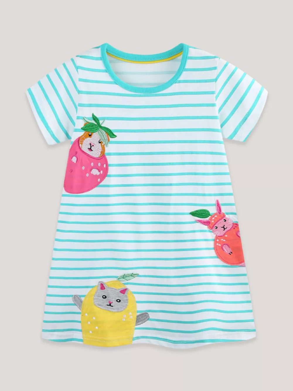 Children's Animal Embroidered Striped Casual Dress, image 3