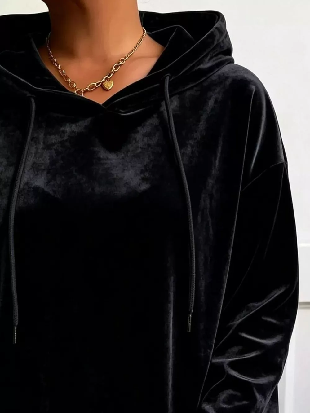 Plus Size Velvet Drawstring Dropped Shoulder Hoodie, image 6
