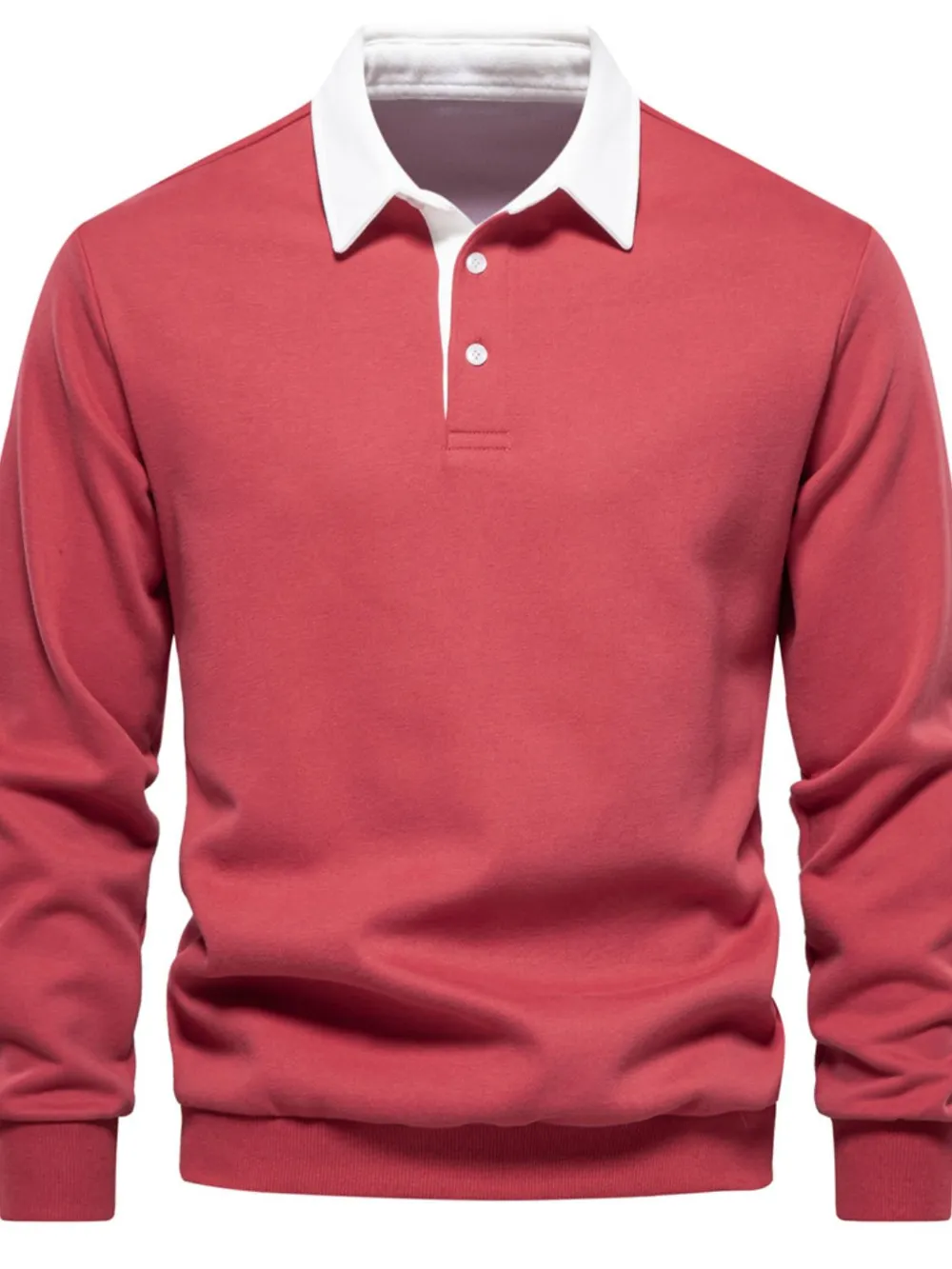 Men's Quarter Button Collared Neck Long Sleeve Polo, image 9