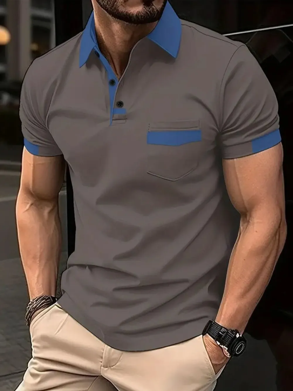 Men's Full Size Contrast Collared Neck Short Sleeve Polo Plus Size, image 4