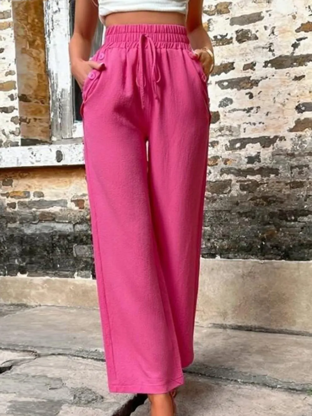 Tied High Waist Wide Leg Pants with Pockets, image 3