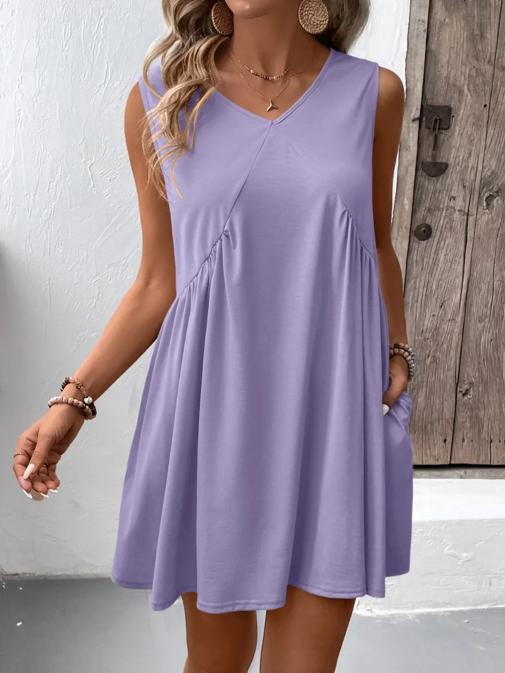 Ruched V-Neck Sleeveless Mini Dress, image 12