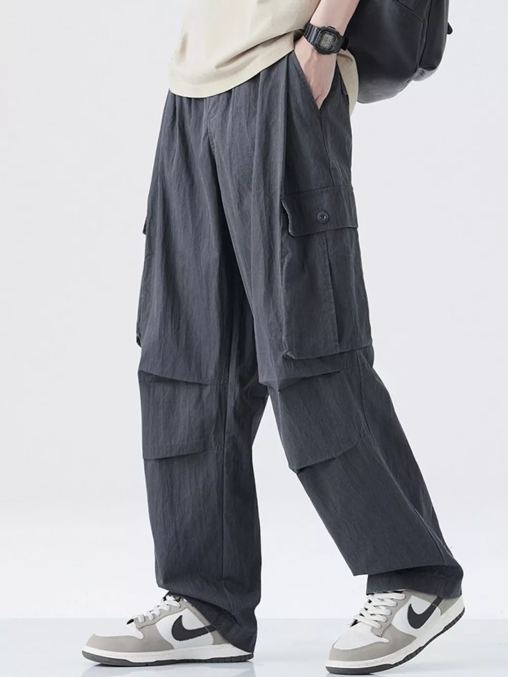 Men's Drawstring Wide Leg Cargo Pants