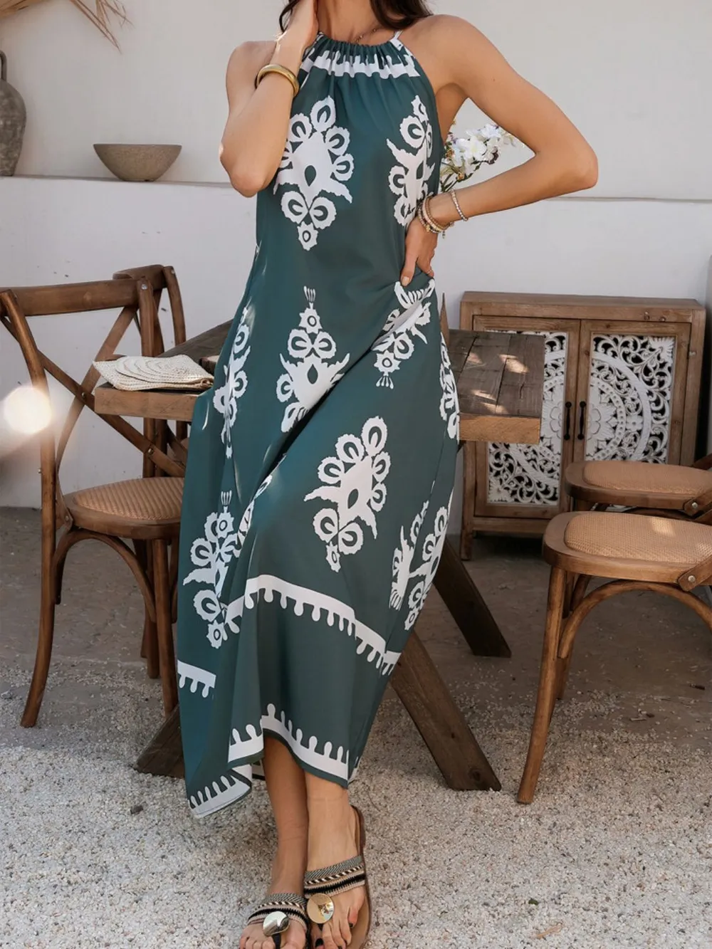 Grecian Neck Printed Maxi Dress, image 23