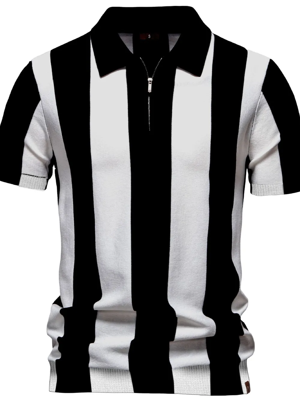 Men's Classic Striped Zip Collar Polo Shirt