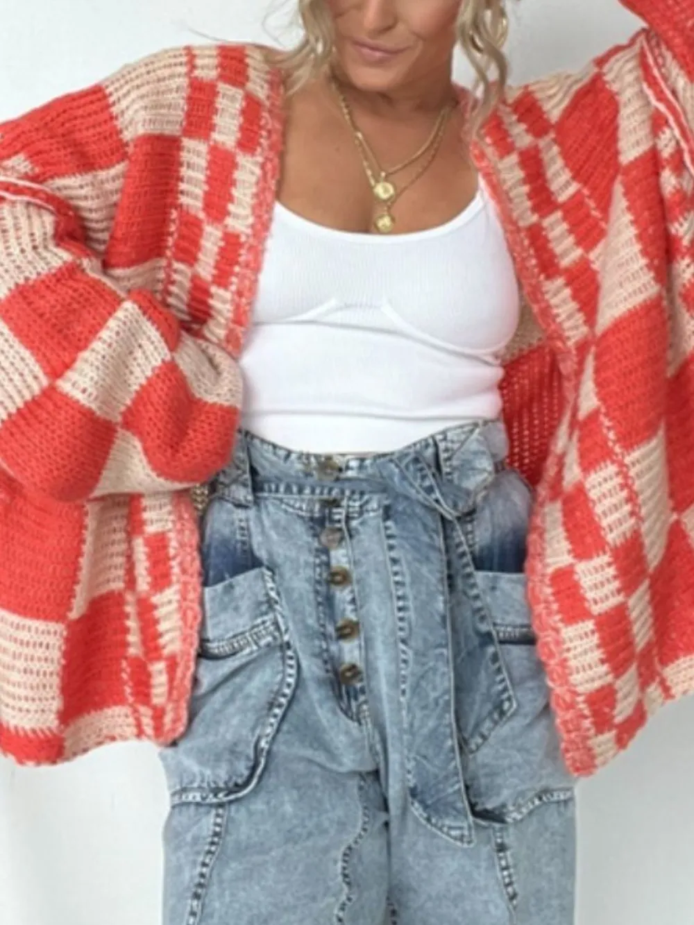 Plaid Open Front Long Sleeve Cardigan, image 2