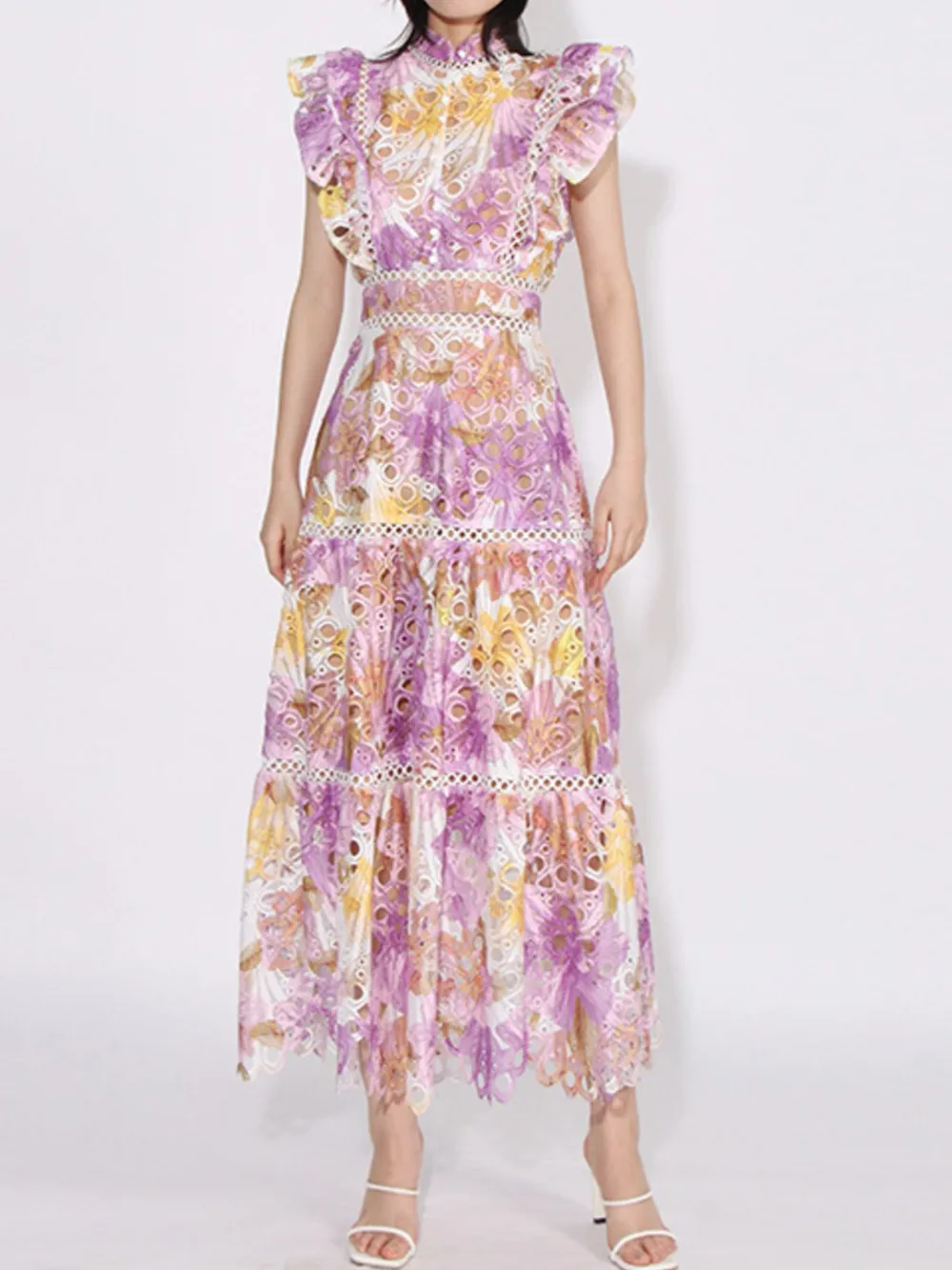 Ruffled Hollow Out Tiered Midi Dress, image 4