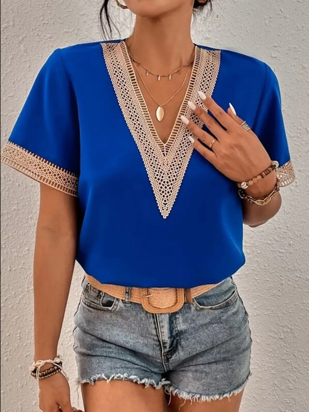 Full Size V-Neck Short Sleeve Blouse Plus Size, image 5