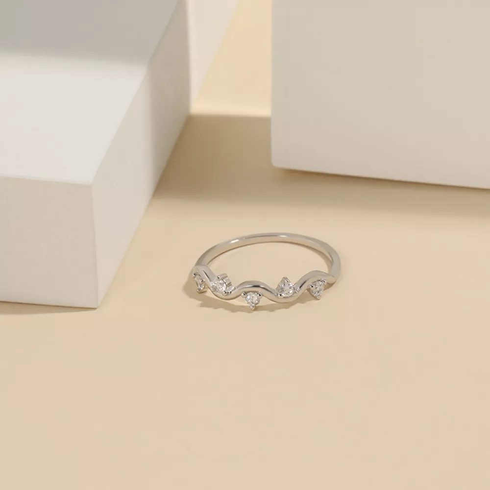 925 Sterling Silver Zircon Wave Ring, image 3