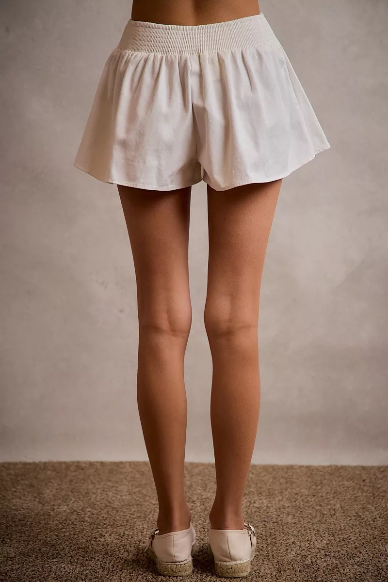 Denim Bubble Skort With Smocked Back, image 3