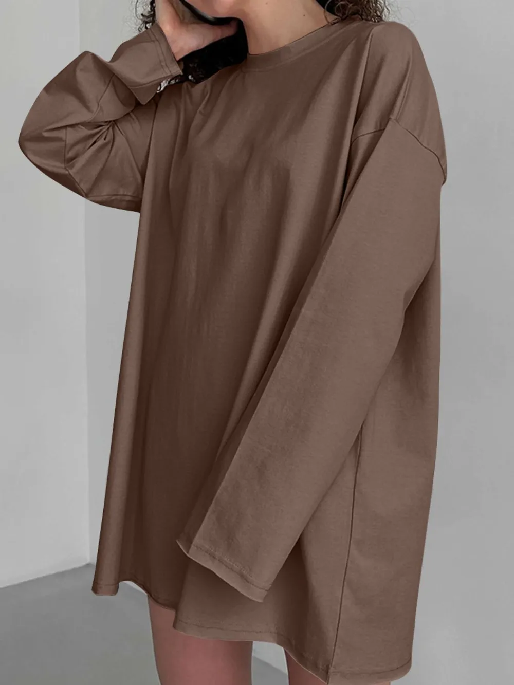 Round Neck Long Sleeve Oversized T-Shirt, image 8