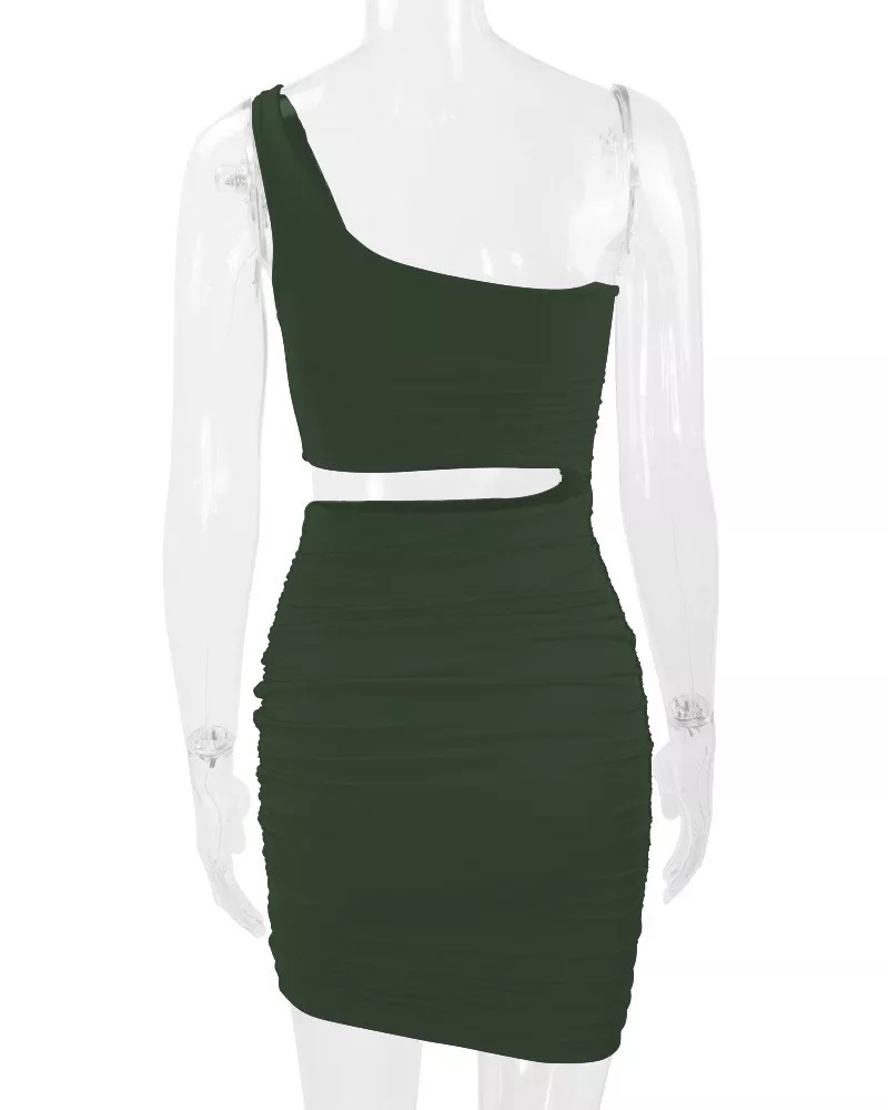One-Shoulder Cutout Ruched Bodycon Mini Dress, image 67
