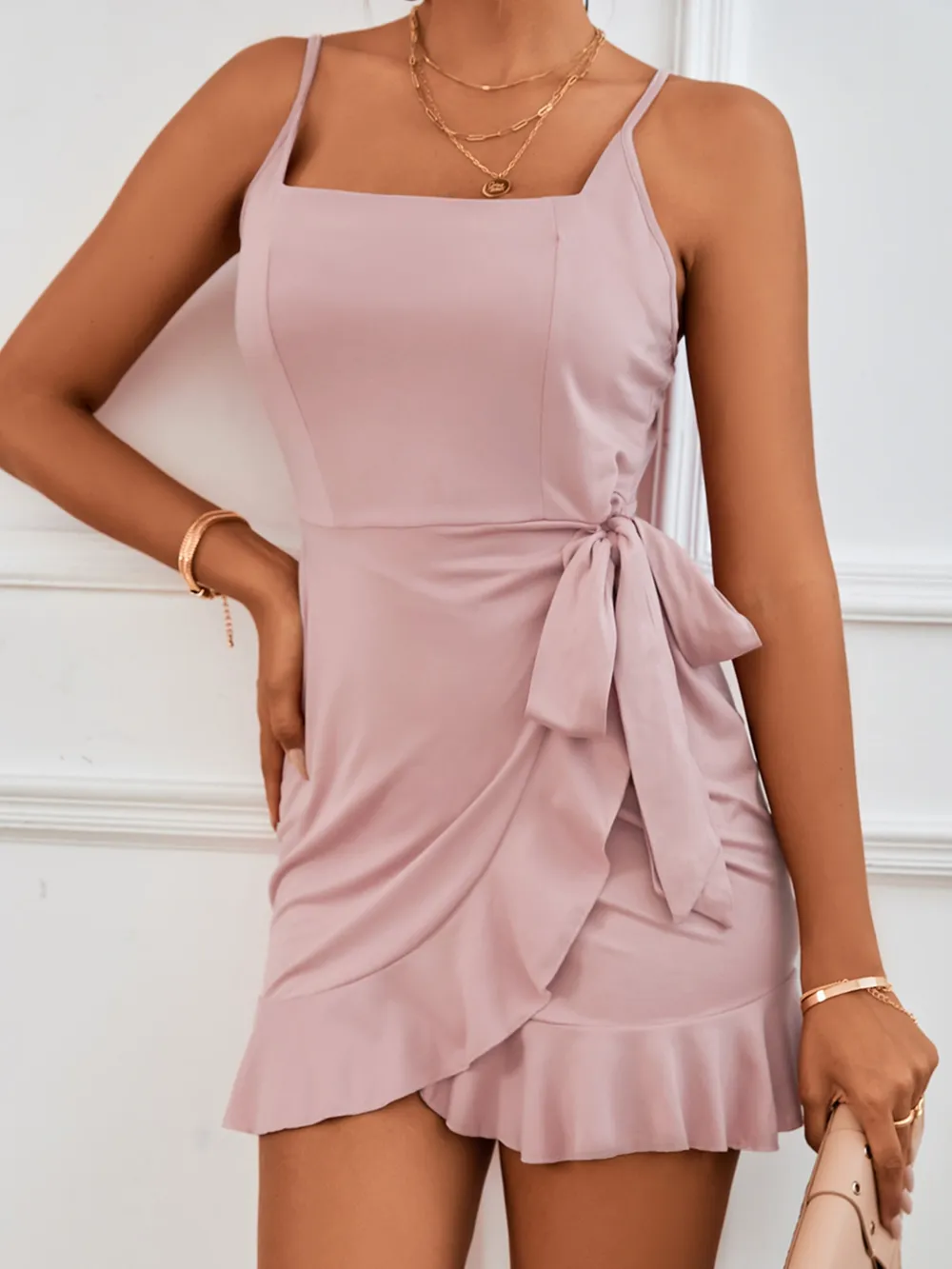 Wrap Cami Mini Dress with Tie Detail, image 3