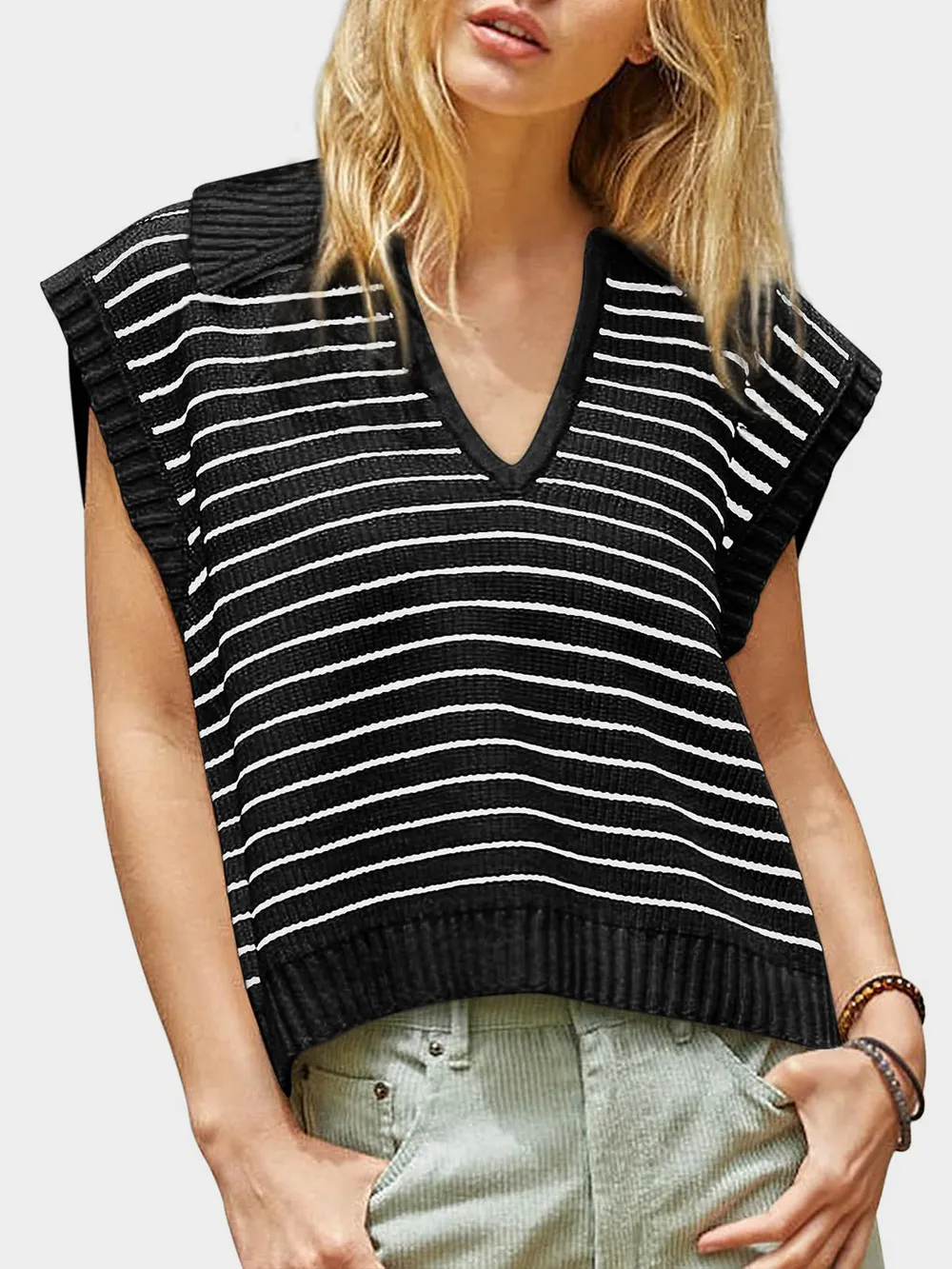 Collared Neck Striped Sweater Vest, image 4