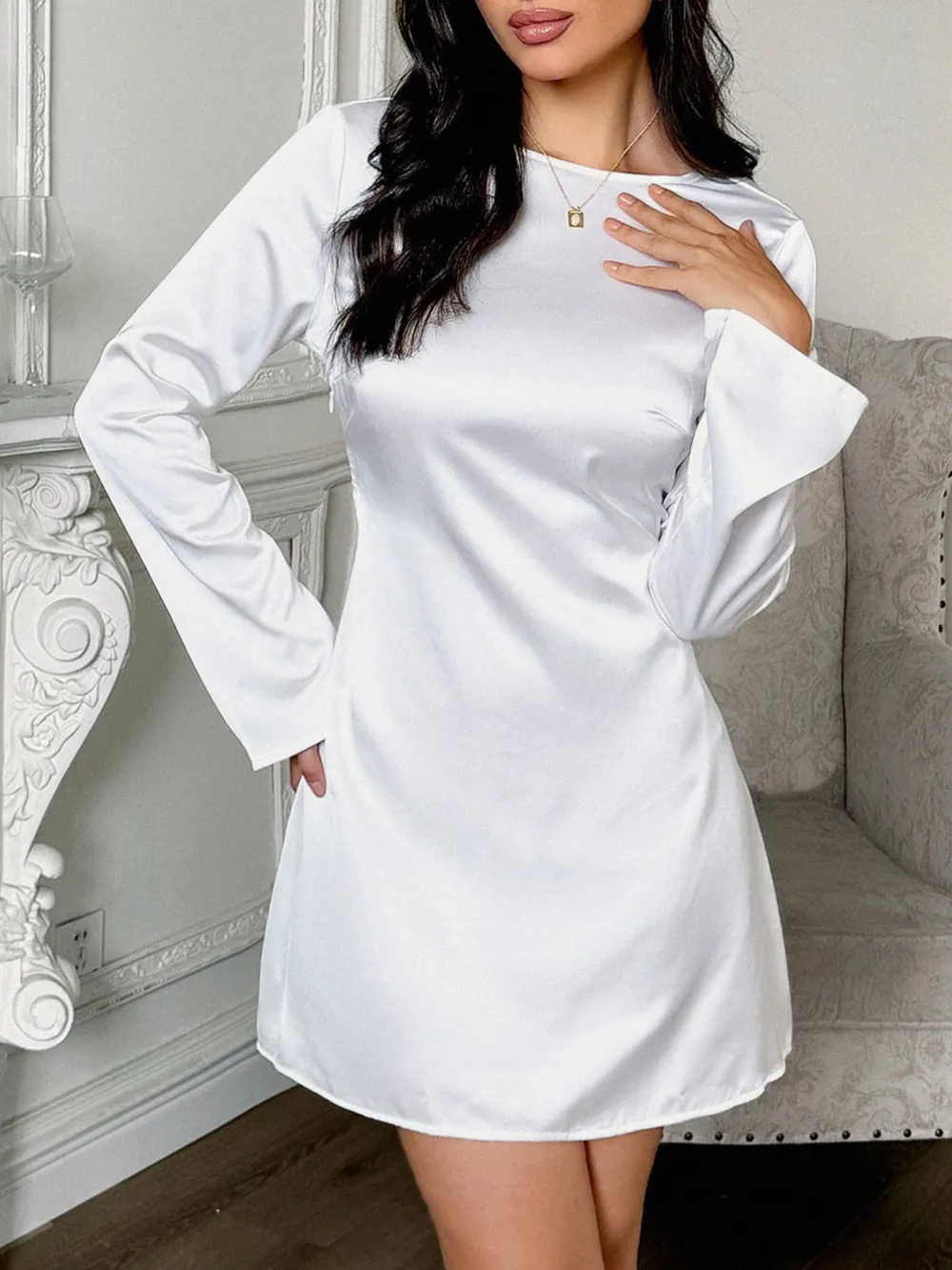 Round Neck Long Sleeve Mini Dress, image 4