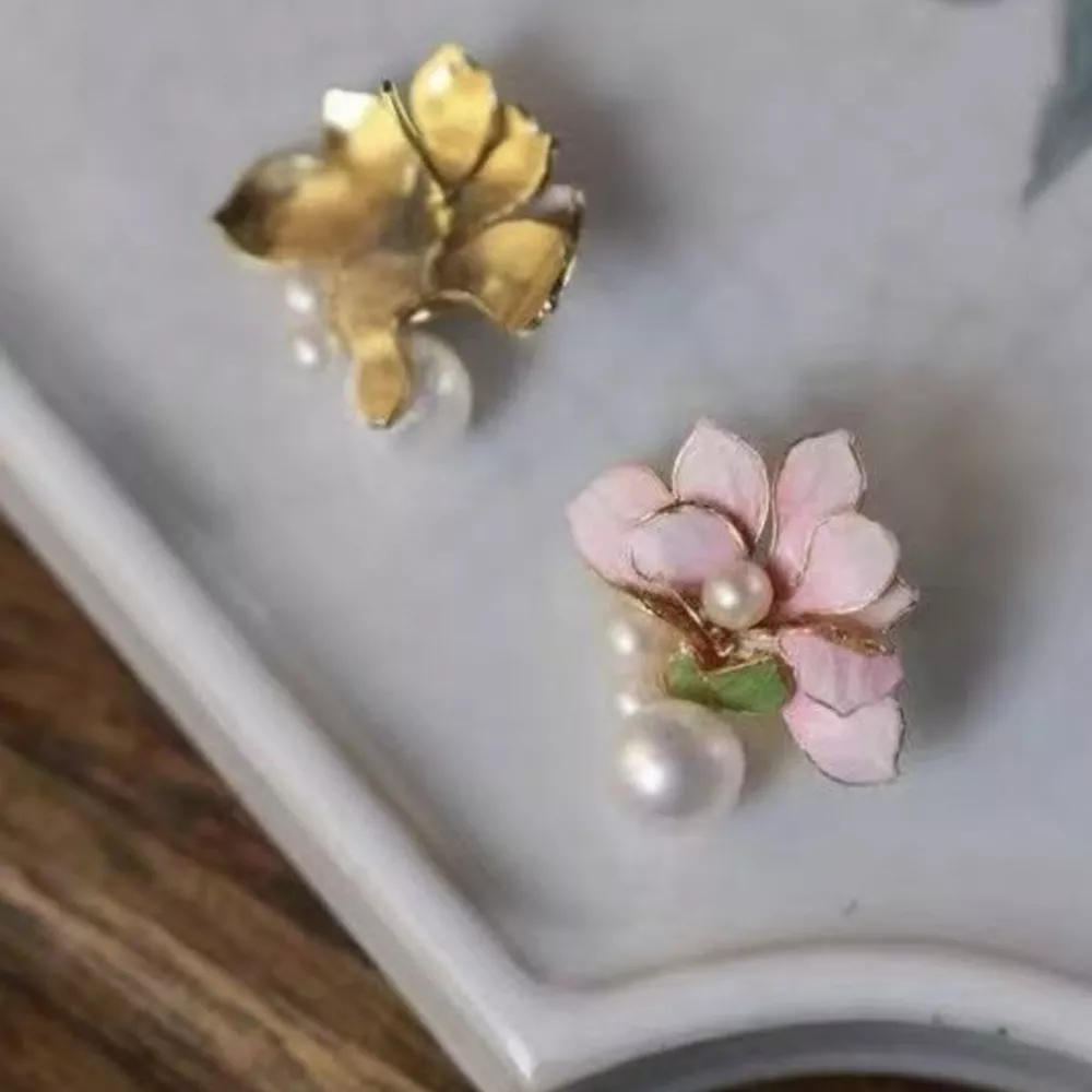 Flower Pearl Stud Earrings, image 2