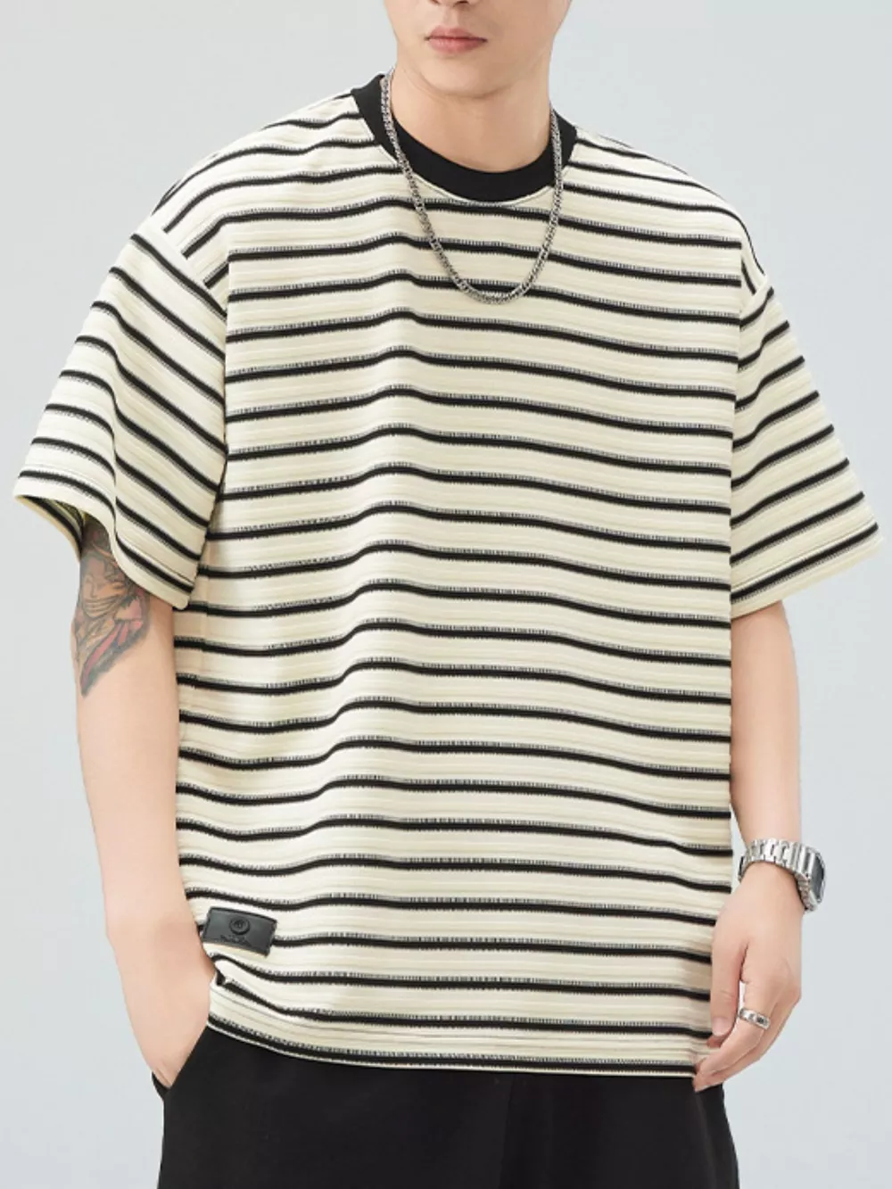 Men's Plus Size Striped Round Neck Half Sleeve T-Shirt