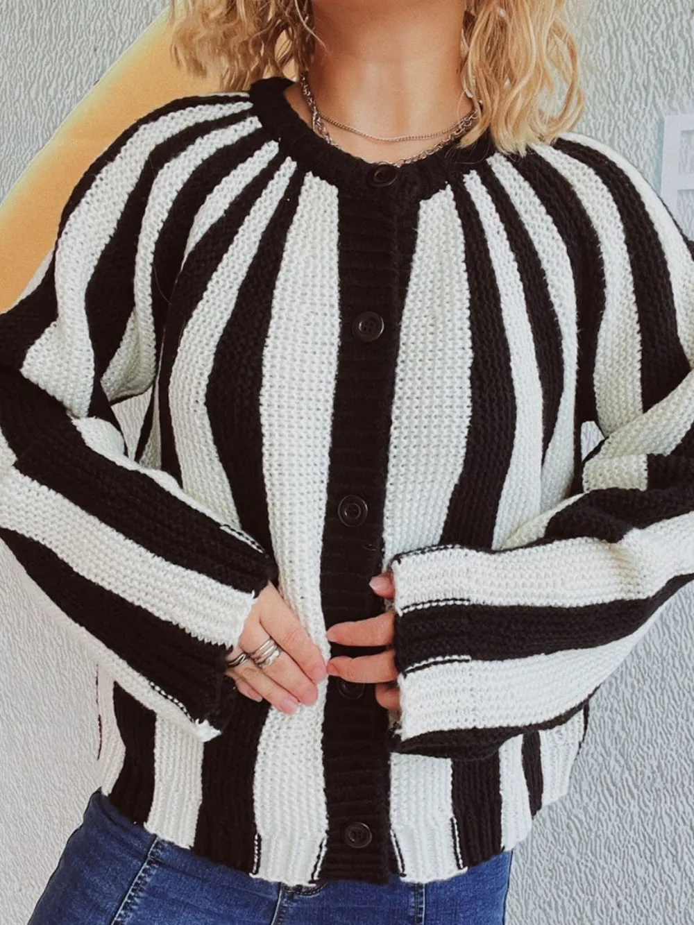Contrast Stripes Button Down Long Sleeve Cardigan, image 8