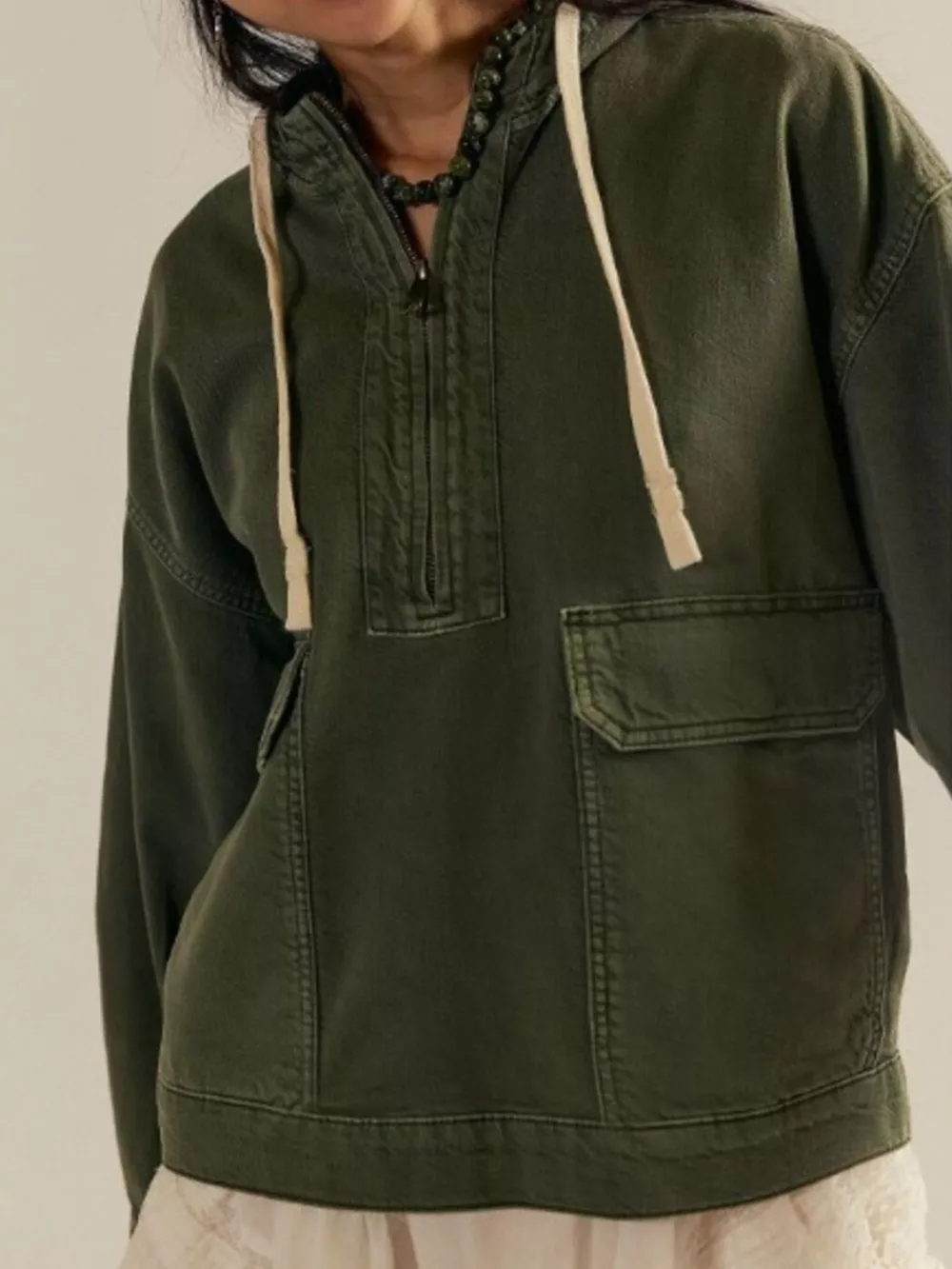 Half Zip Hooded Denim Top, image 3