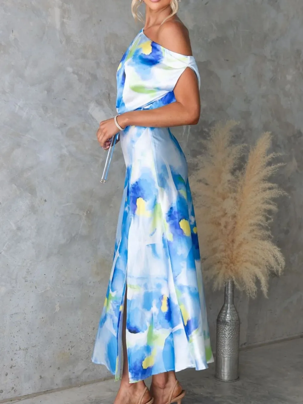 One Shoulder Printed Dress with Slit, image 4