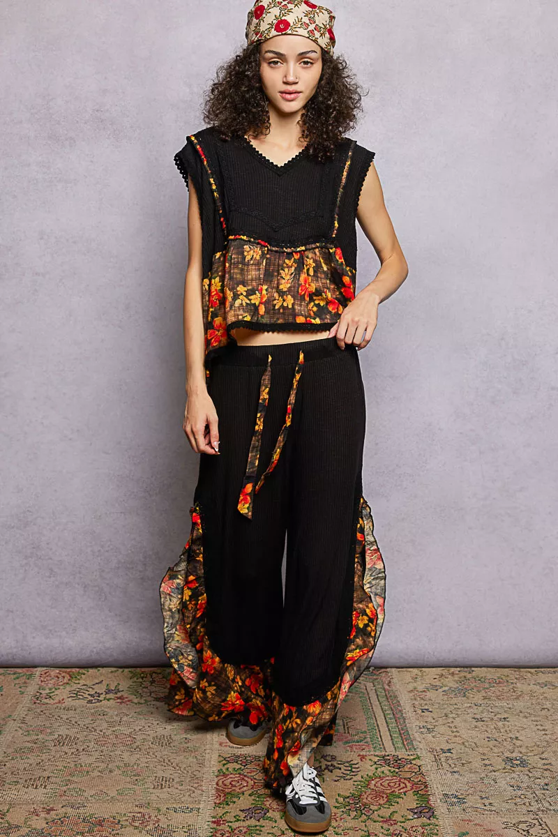 Lace Detail Floral Cropped Ruffled Top, image 6