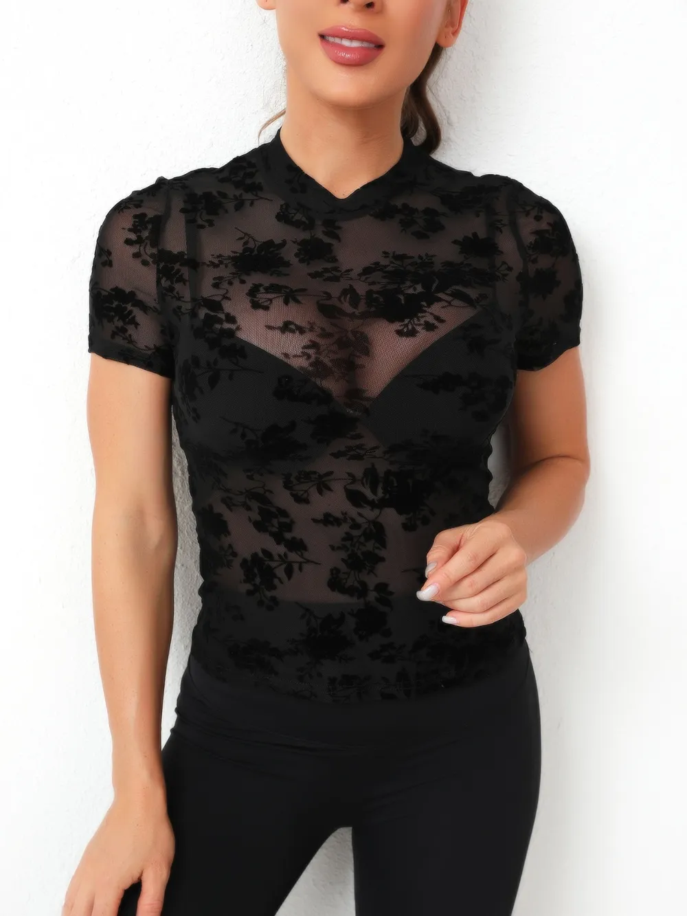 Mock Neck Short Sleeve Top, image 3