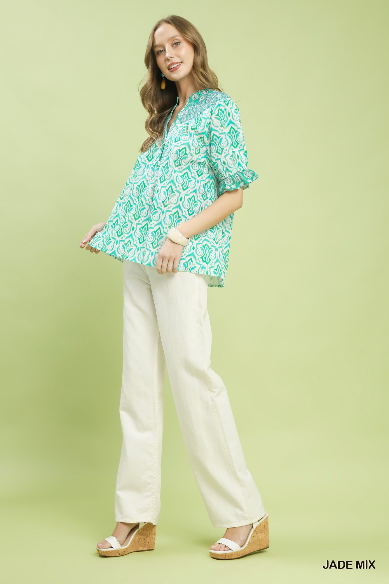 Mix Boho Puff Sleeve Smocked Top, image 2