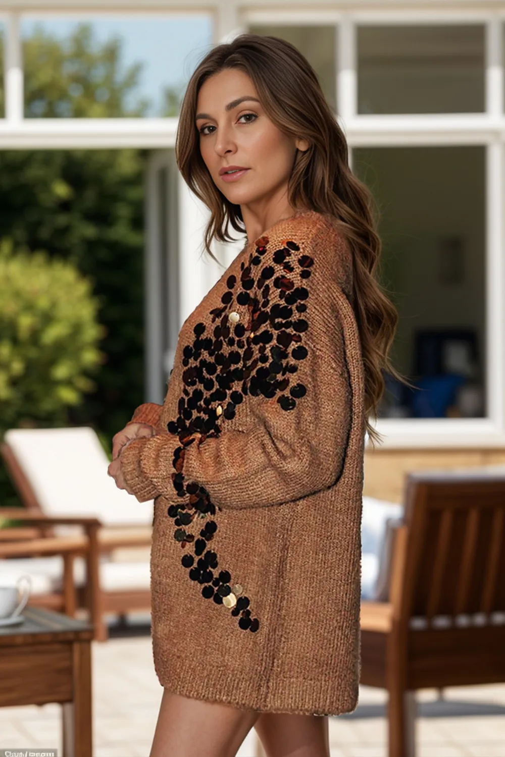 Sequin Round Neck Long Sleeve Sweater, image 6