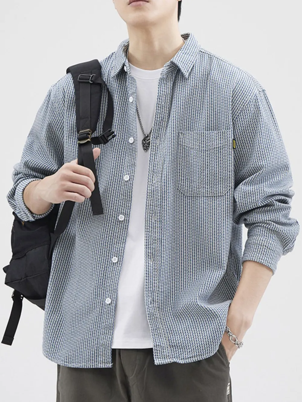 Men's Plus Size Striped Button Up Long Sleeve Shirt, image 2