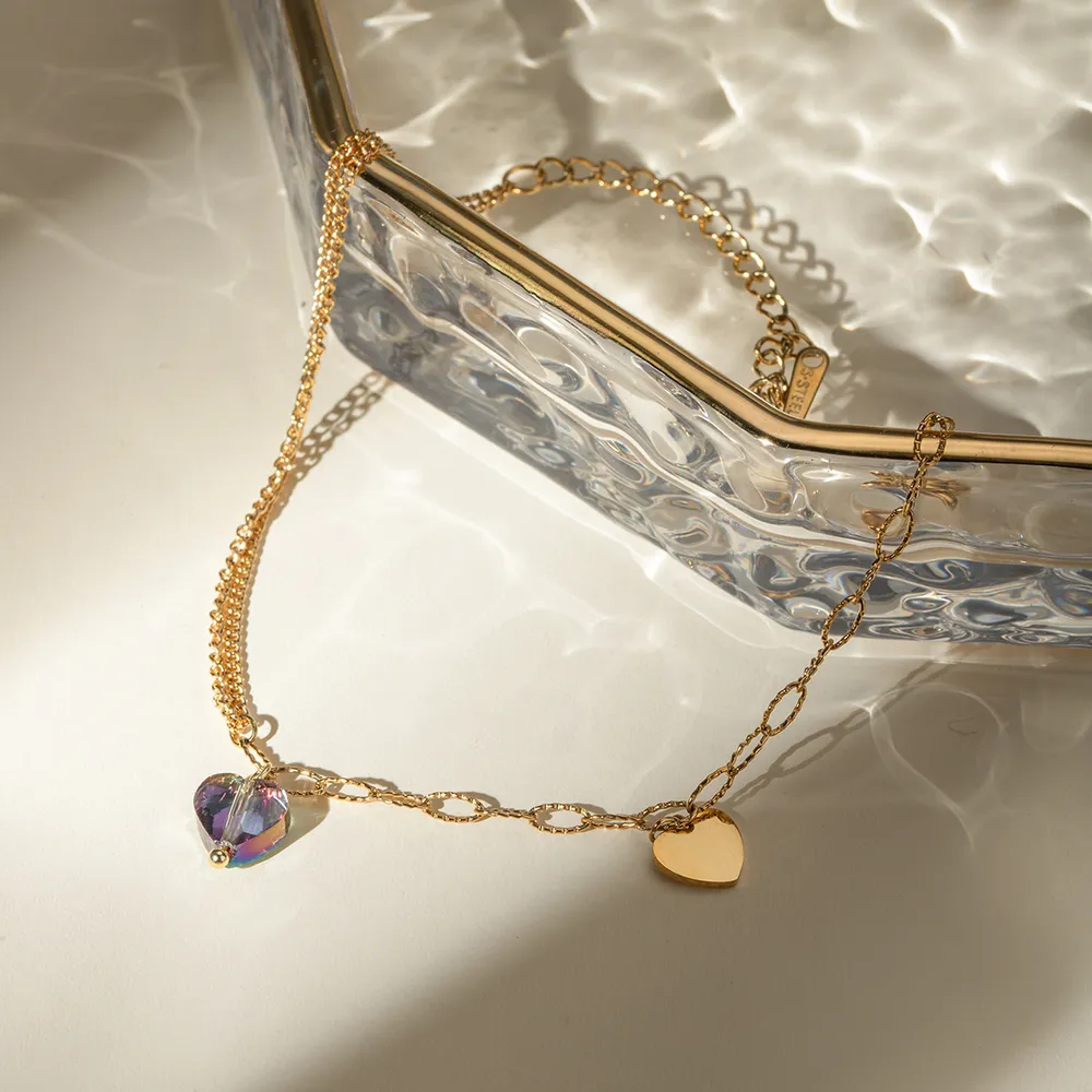 Stainless Steel Synthetic Crystal Heart Anklet Bracelet, image 3