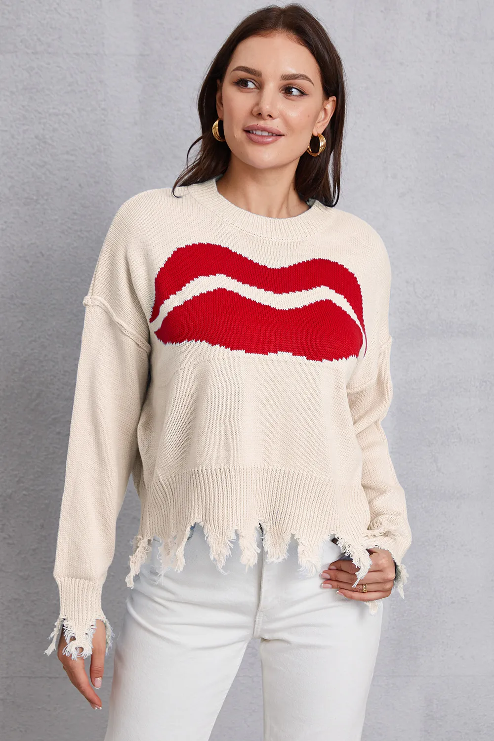 Lip Fringe Round Neck Sweater, image 17