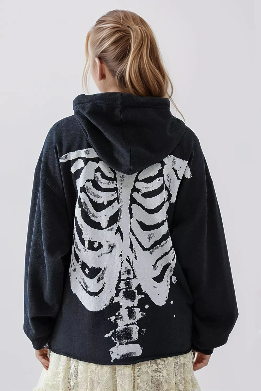 Skeleton Zip Up Drawstring Hoodie, image 6