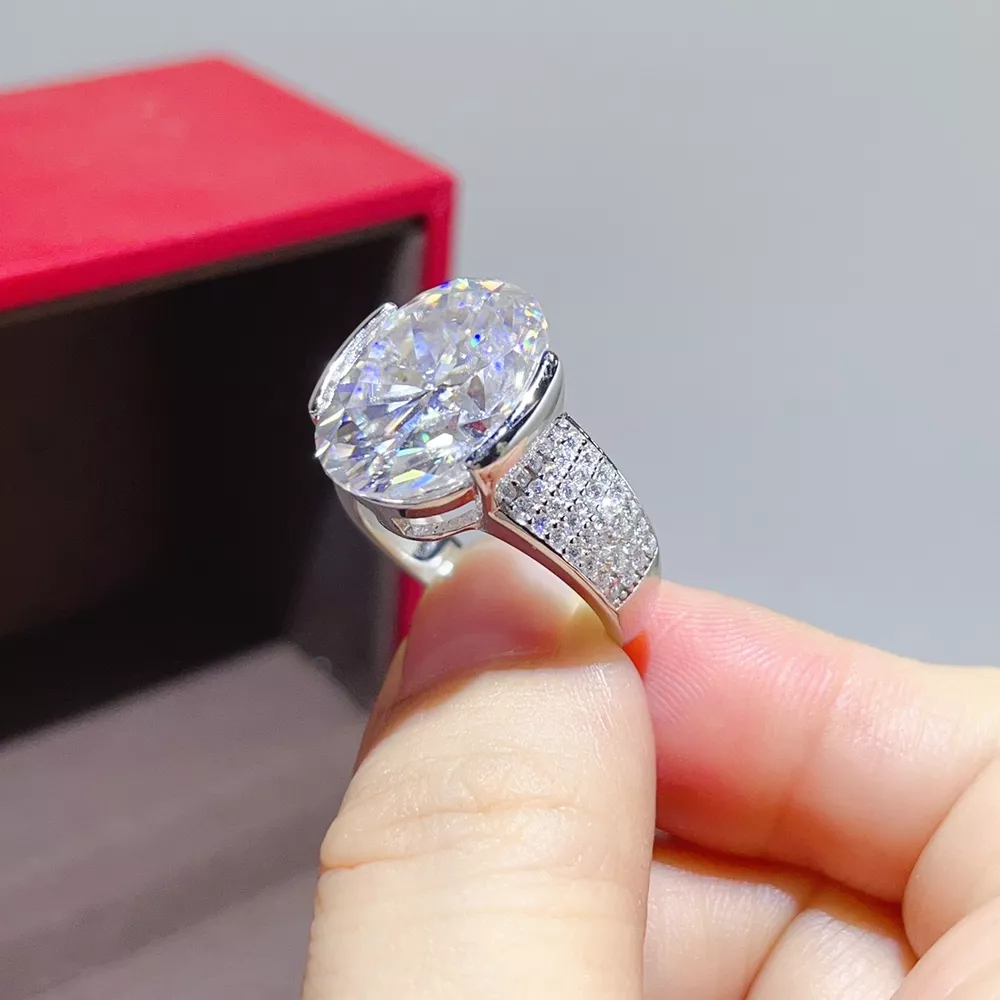 10 Carat Moissanite 925 Sterling Silver Oval Cut Ring, image 6