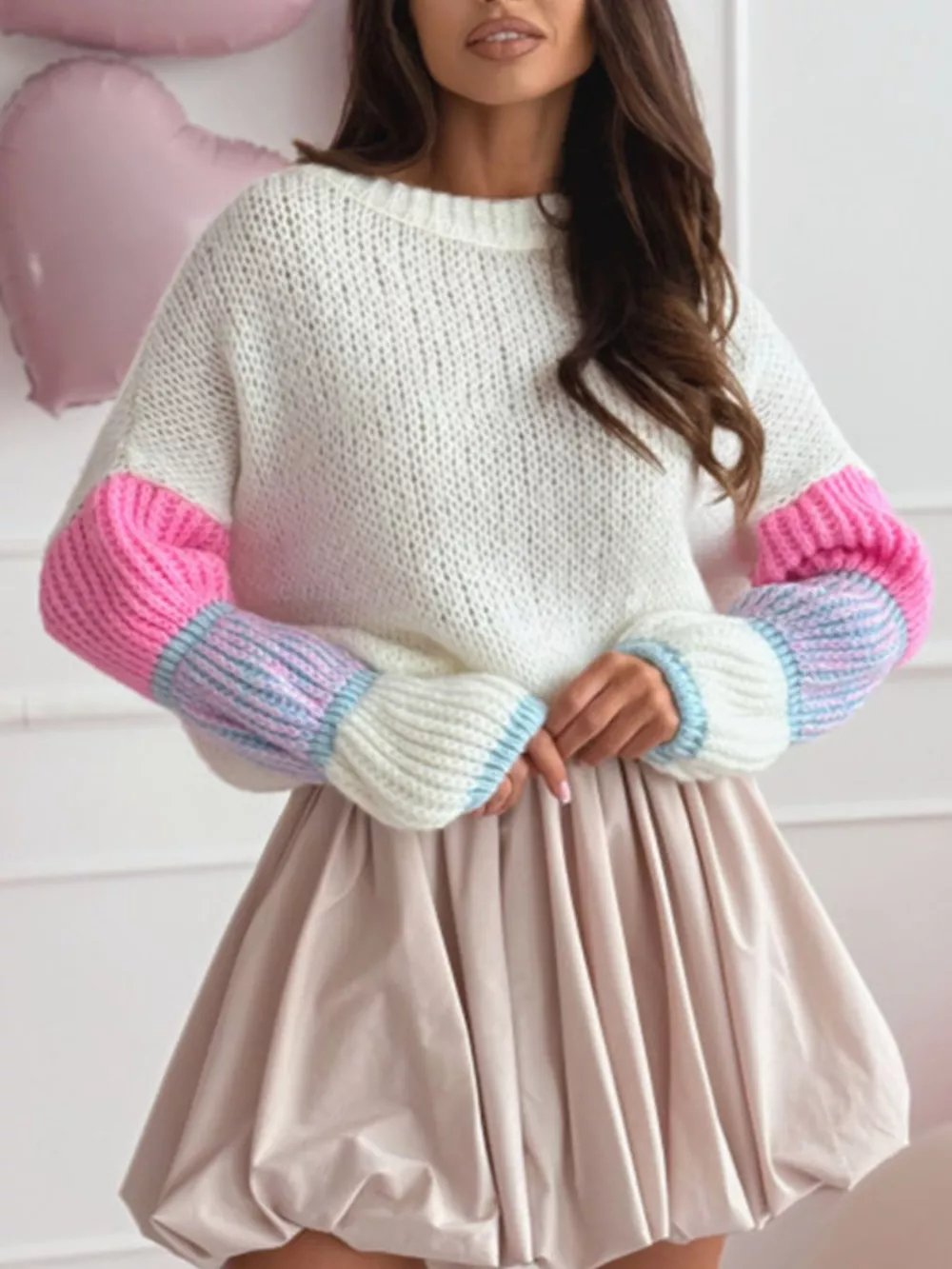 Color Block Round Neck Sweater, image 3
