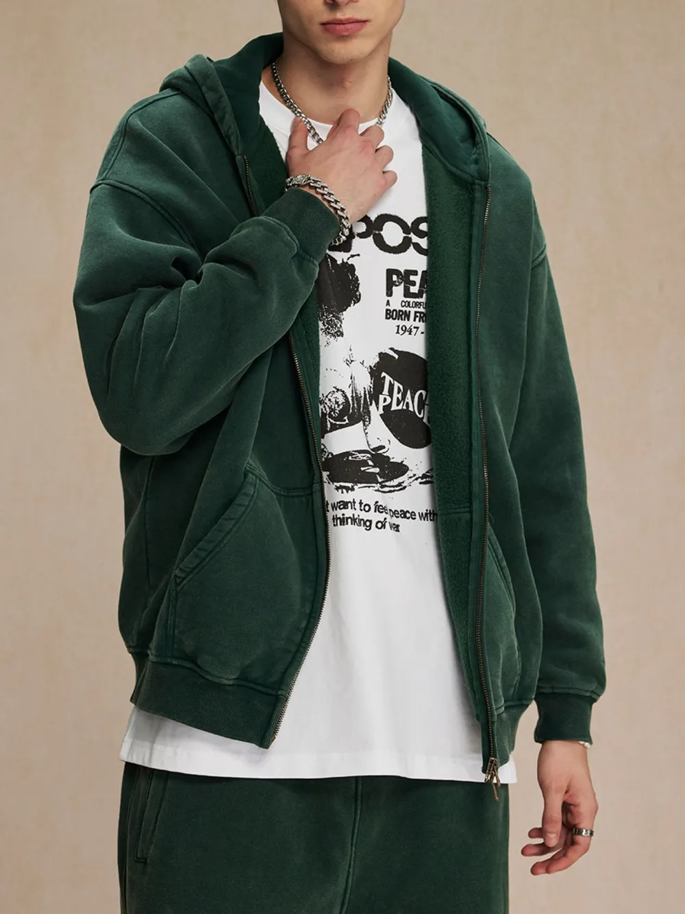 Men's Zip-Up Hoodie with Kangaroo Pocket, image 4
