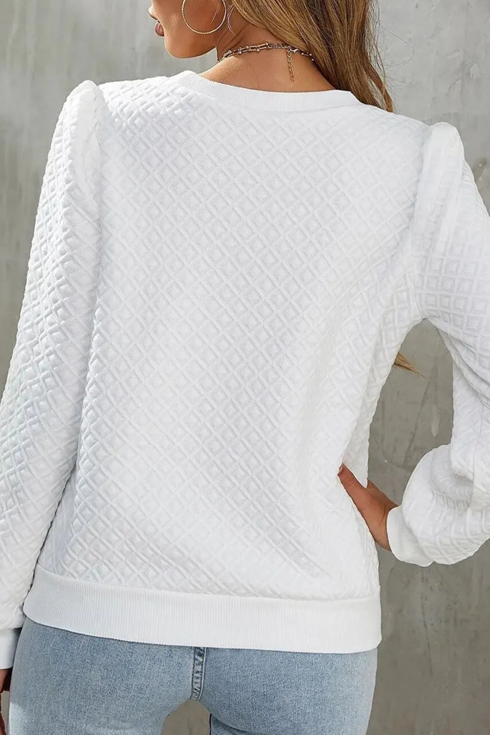 Textured Round Neck Long Sleeve Top, image 2