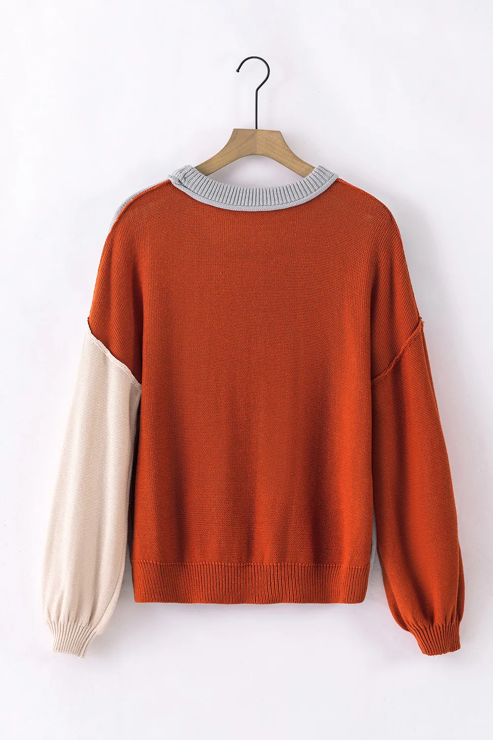Contrast Round Neck Dropped Shoulder Sweater, image 4