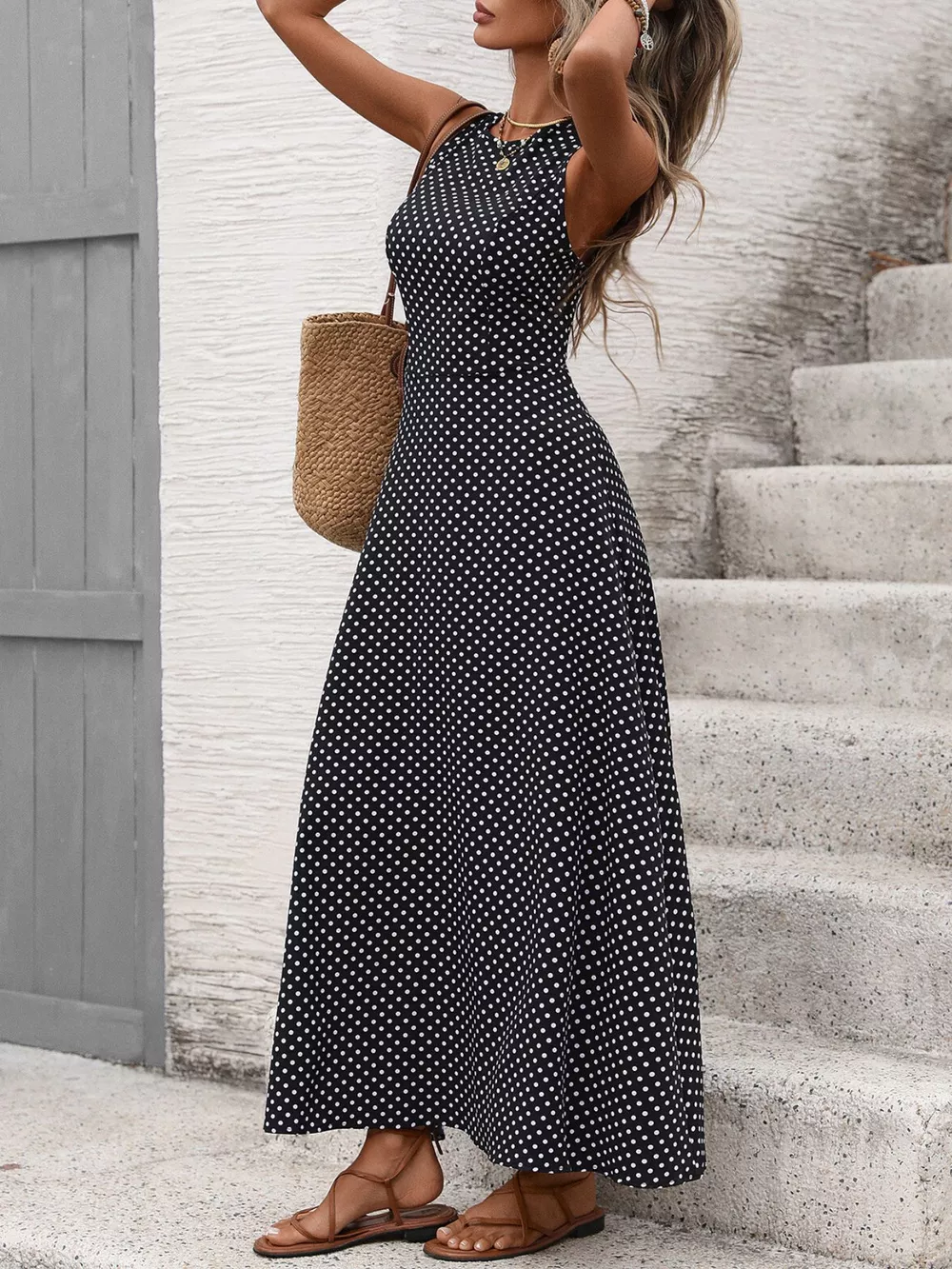 Sleeveless Polka Dot Maxi Dress, image 2
