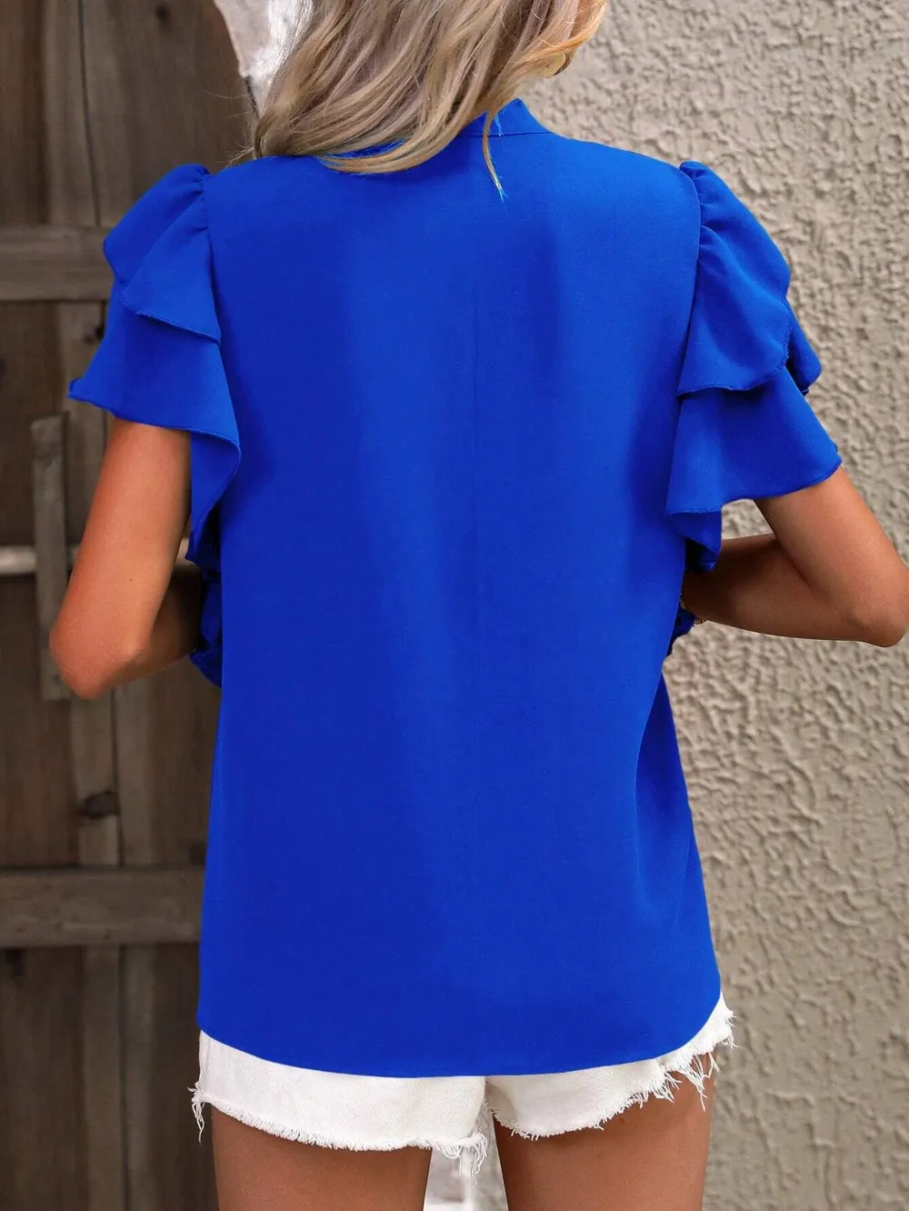 Ruffle Sleeve Notched Blouse, image 3