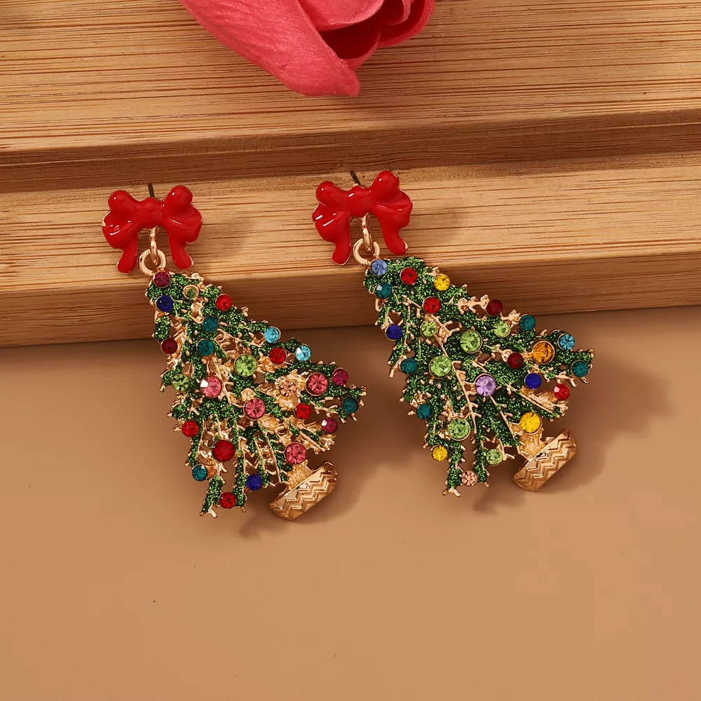 Christmas Tree Earrings with Bow, image 3