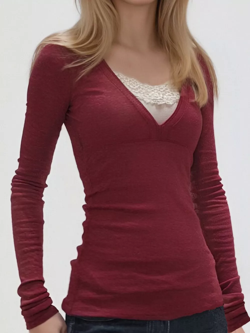 Long Sleeve T-Shirt with Lace Detail, image 2