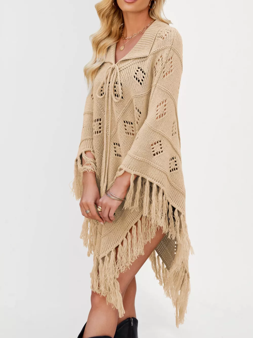 Fringe Openwork Knit Cover Up, image 2