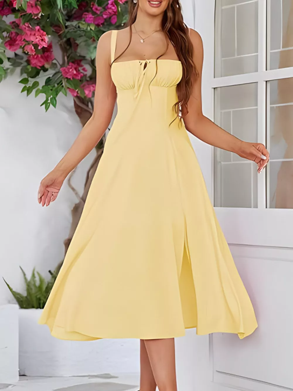 Tie-Front A-Line Midi Dress, image 5