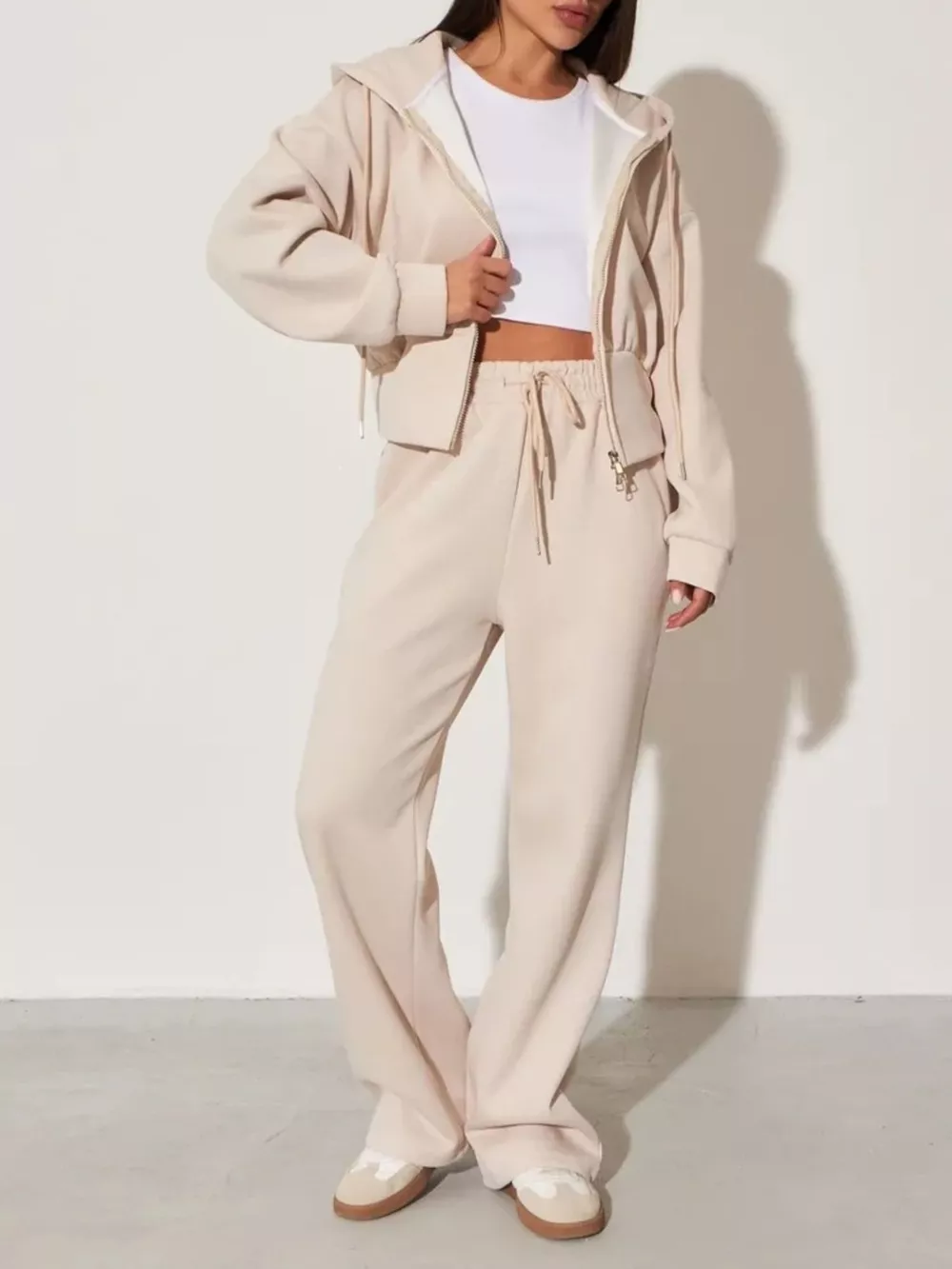Zip-Up Hoodie and Wide-Leg Sweatpants Set, image 2