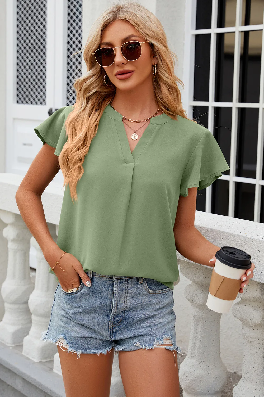 Notched Cap Sleeve T-Shirt, image 10