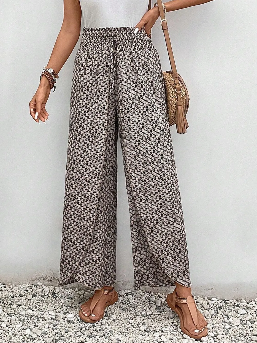 Tied Printed Wide Leg Pants, image 3