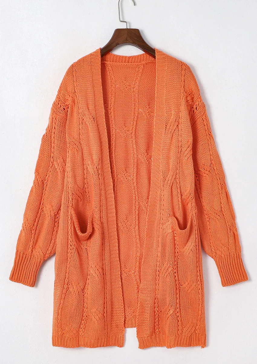 Cable-Knit Dropped Shoulder Slit Cardigan, image 15