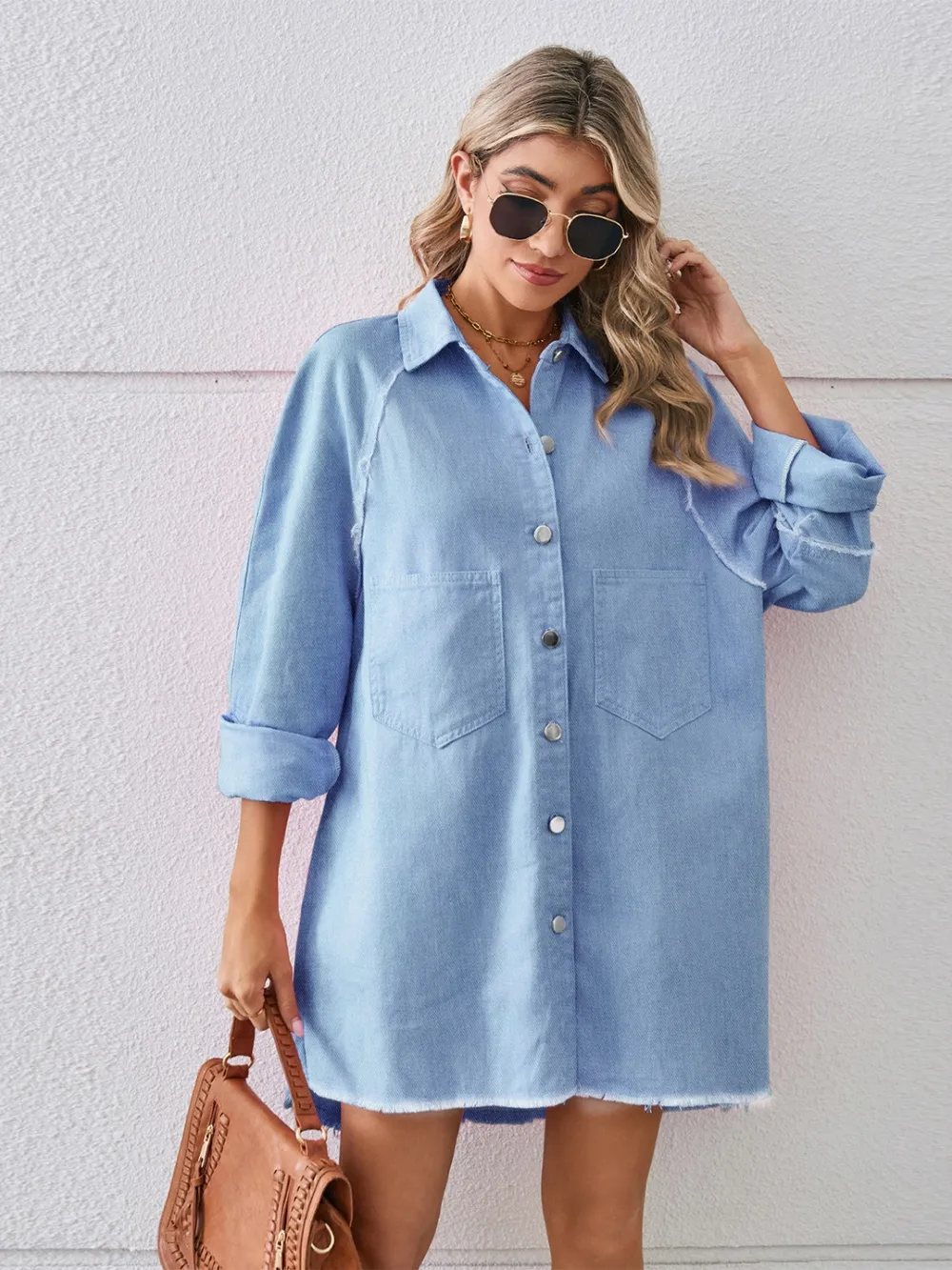 Raw Hem Button Up Denim Dress, image 4