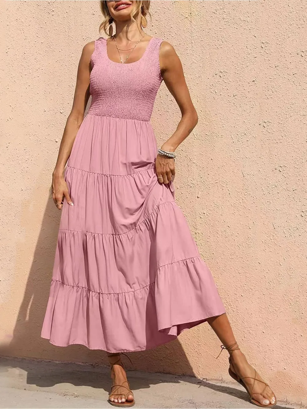 Tiered Smocked Wide Strap Dress, image 2